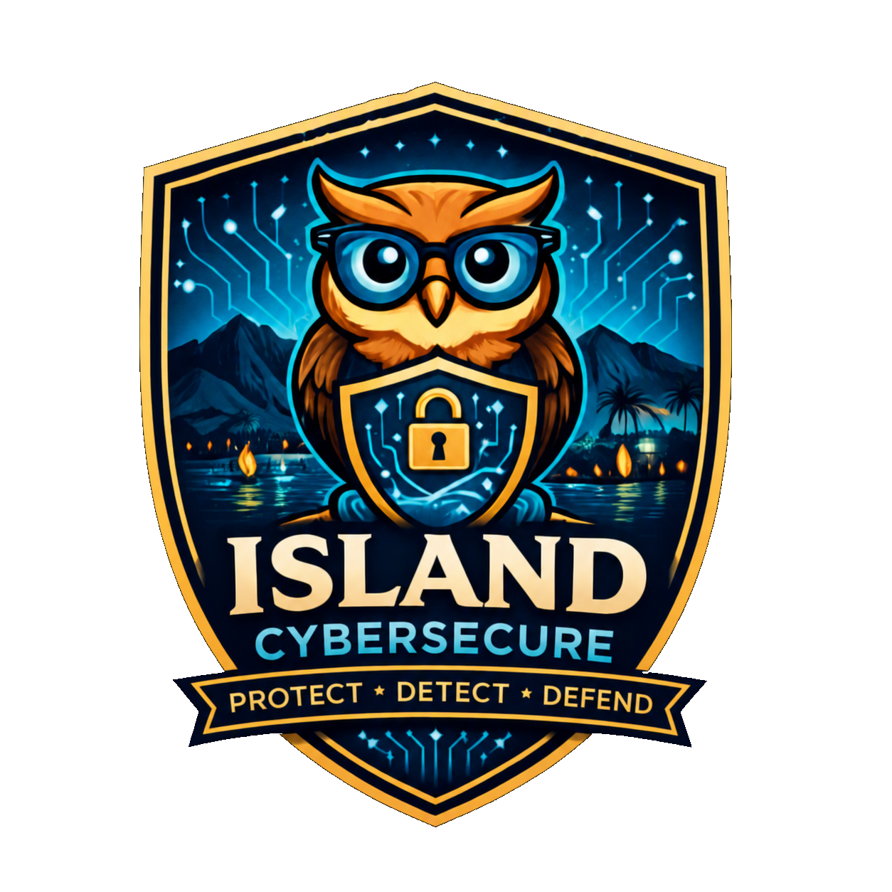 Island CyberSecure owl and shield crest